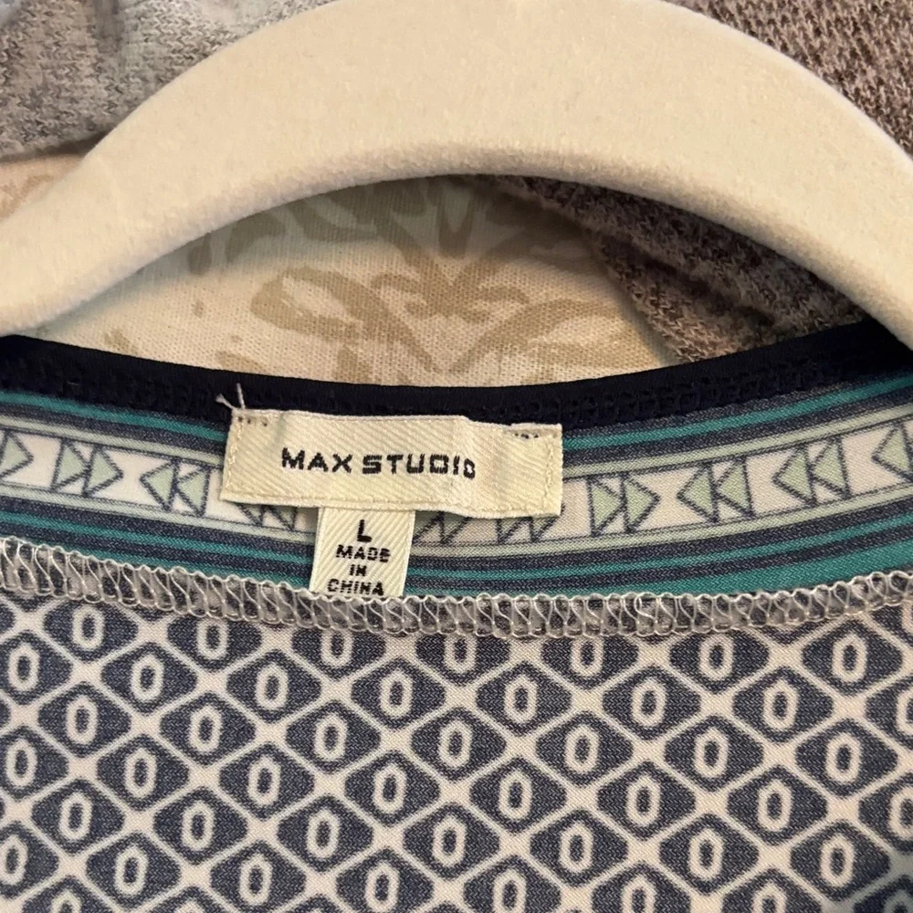 Max Studio Teal & Navy Patterned Midi Shift Dress - Picture 2 of 5